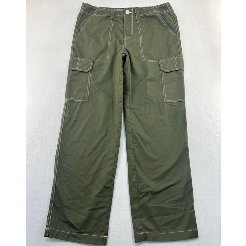 True Religion Mens Olive Green Cargo Pants Contrast Stitch Wide Leg Size 30